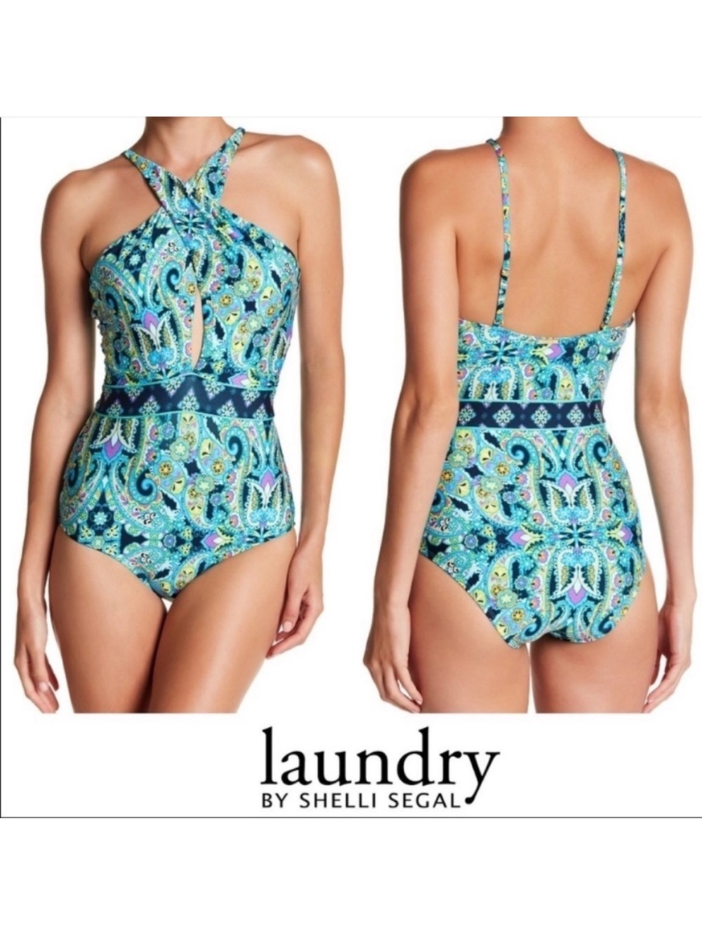 NWT Laundry by Shelli Segal Multi Way Plunge Twist One Piece Swimsuit